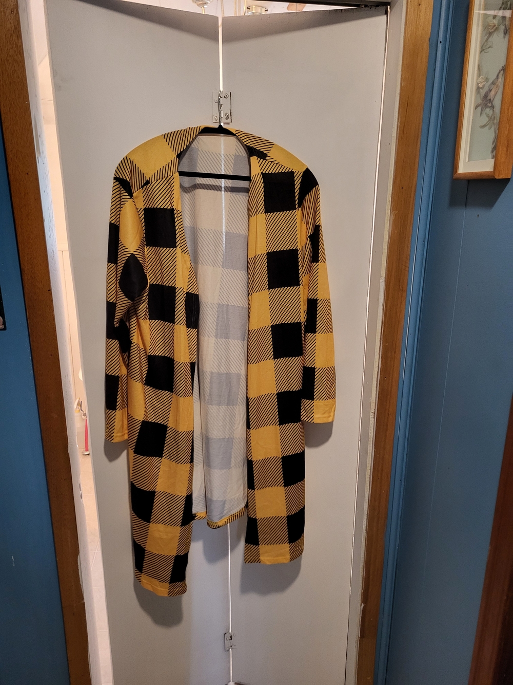 Open-Front Yellow and Black & Red And Black Plaid Women's Cardigan Coats